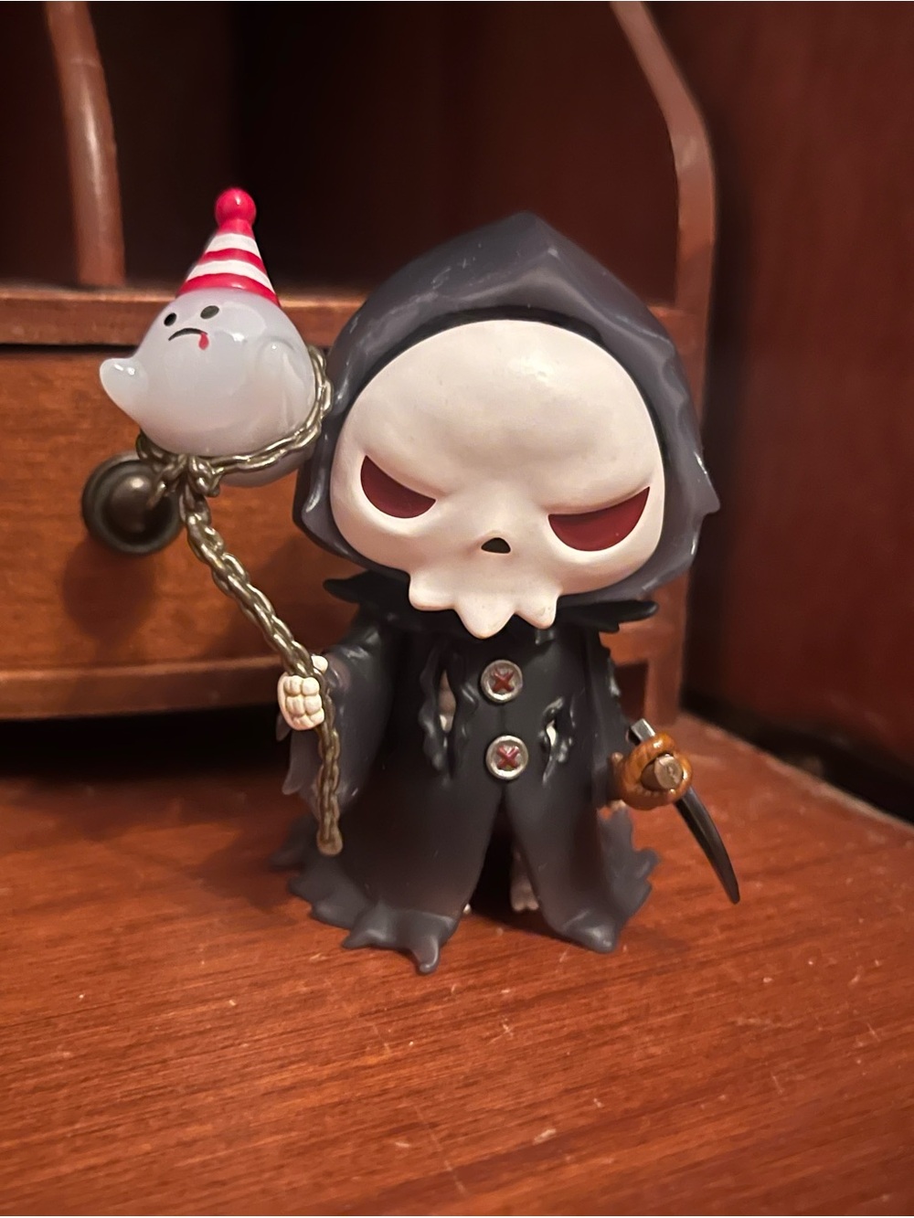 Pop mart Gray Hooded Reaper Action Figure with Ghost Staff - Kids Toy